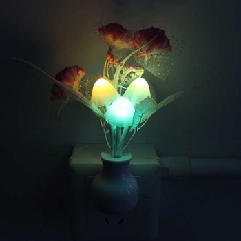 Mushroom Flower Plant Shape Night Light Lilac With Auto(Day-Night)Sensor-LED Wall Lamp,Colorful, Portable Energy Saving Light 220V,